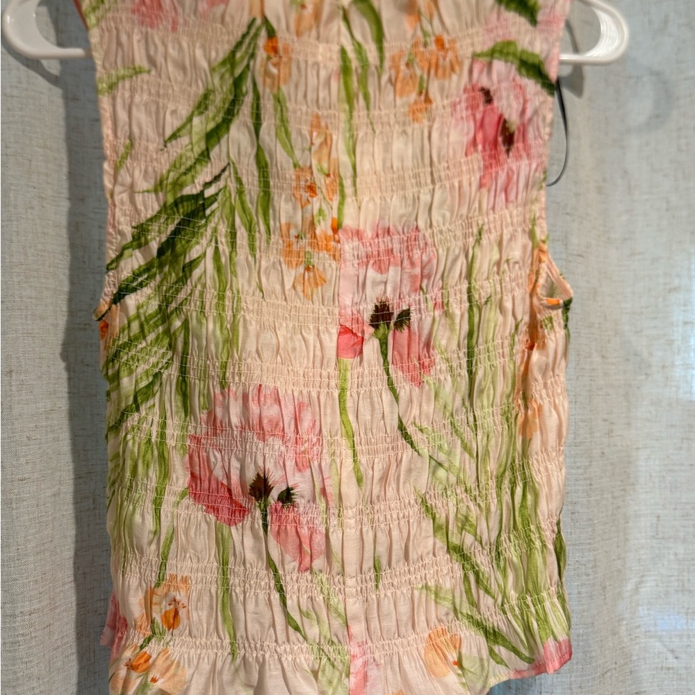 H&M Floral Smocked Blouse - Pink and Green